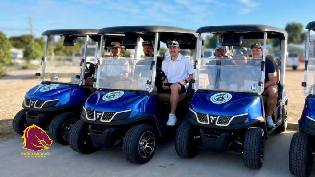 Broncos Players enjoy the New Tara Golf Cart Fleet at Townsville Golf Course - Ecoglide Australia