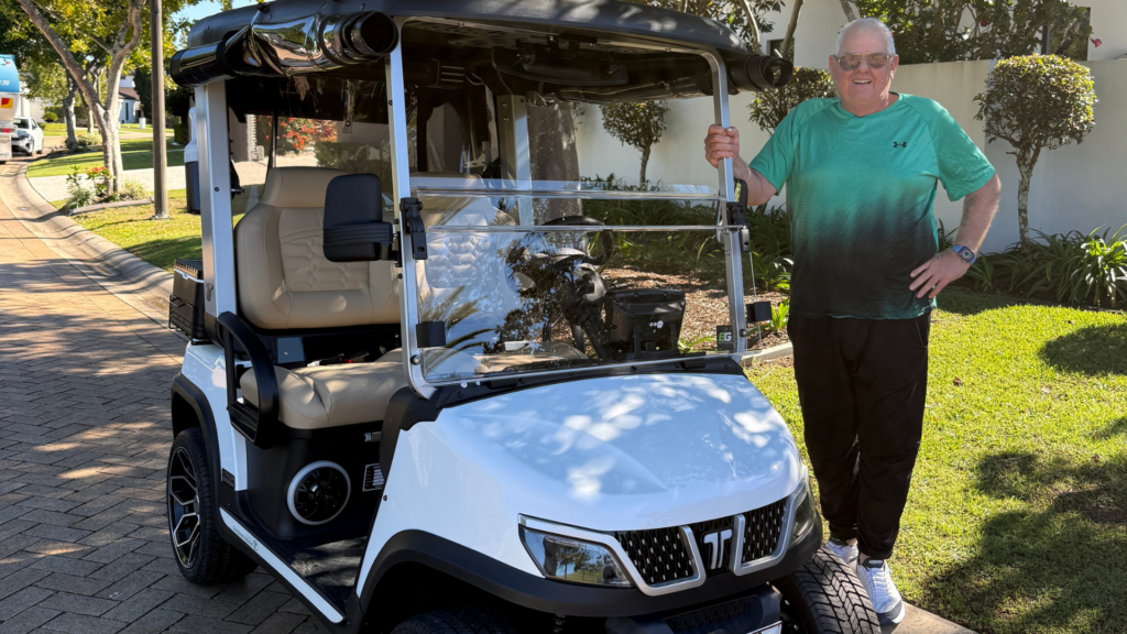 Sanctuary Cove Local Doug Green Upgrades to a White Tara Roadster 2 - Ecoglide Australia