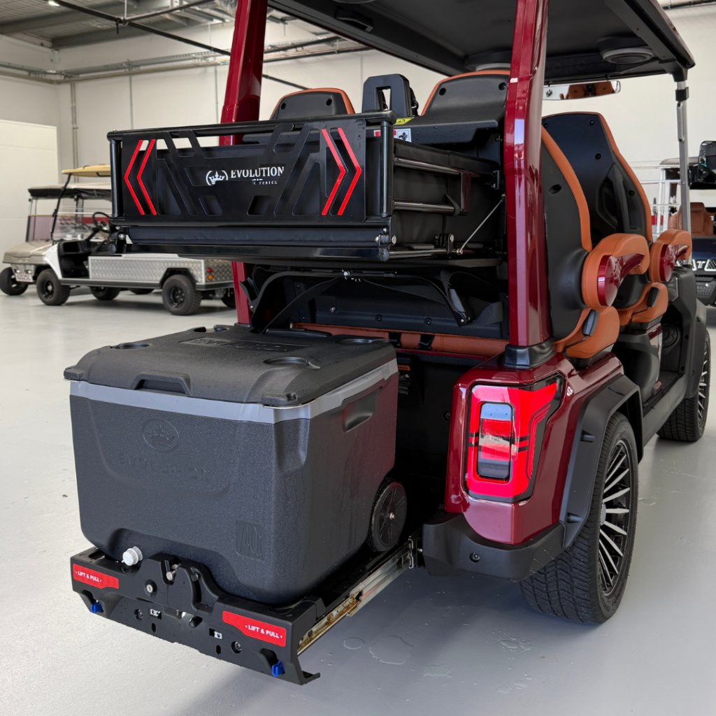 Esky and basket on Evolution DMAX GT4 Golf Cart - Ecoglide Australia