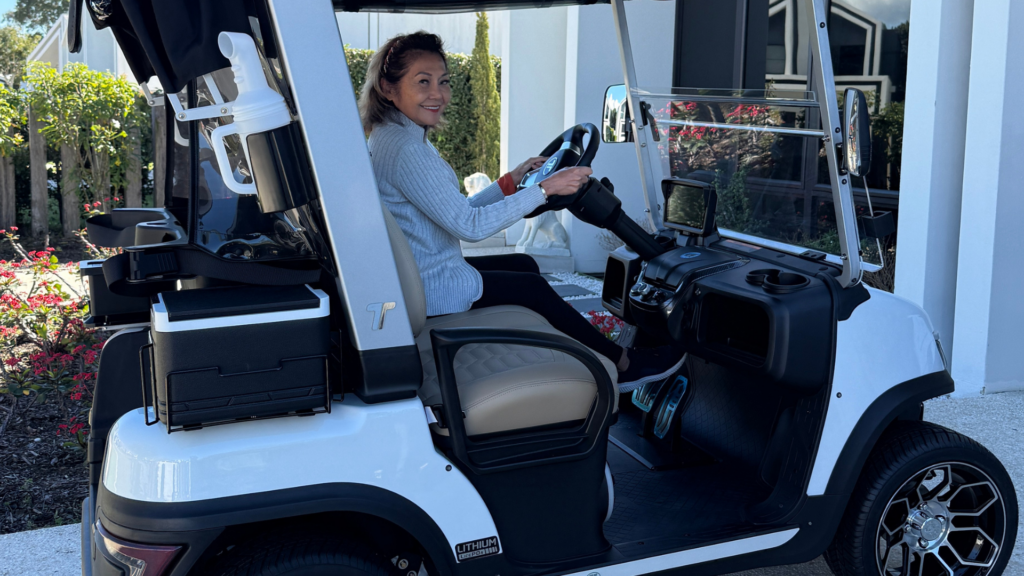 Sanctuary Cove Local Sue Upgrades to a White Tara Roadster 2+2 - Ecoglide Australia