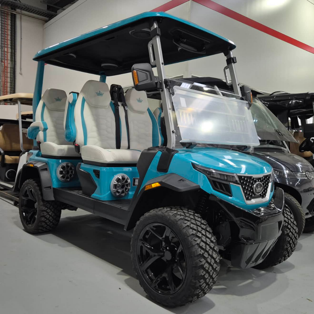 Sky Blue Evolution DMAX GT4 Golf Cart at Ecoglide Australia