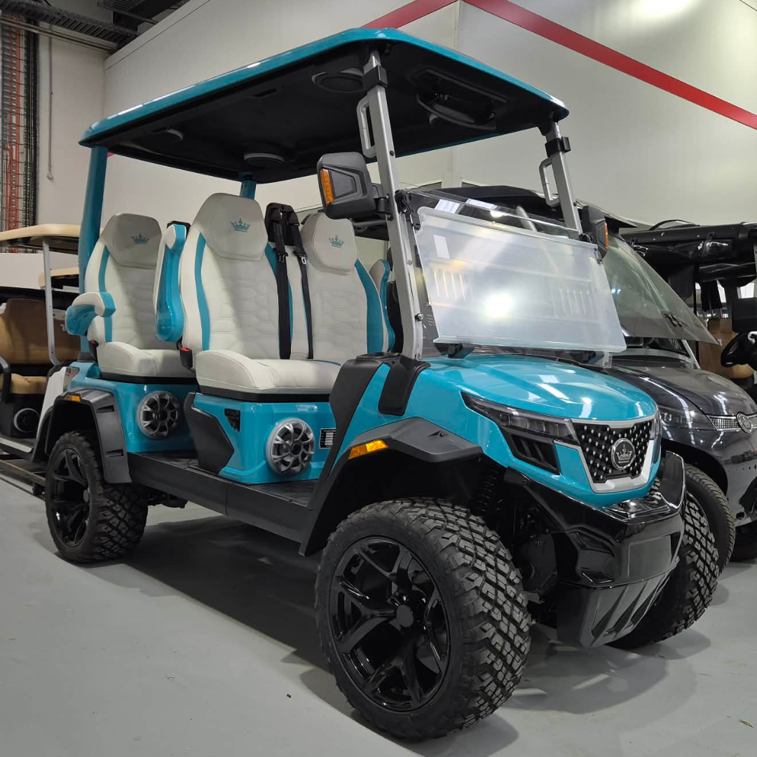 Sky Blue Evolution DMAX GT4 Golf Cart at Ecoglide Australia